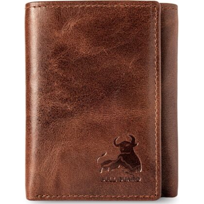 BULL GUARD Best Leather Men's RFID Trifold Wallet With ID Great Outdoor Wallet
