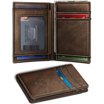 BULLIANT Slim Wallet For Men 12Cards,Easy Leather Wallet Card Holder Money Clip With Simplified Bill Folder&Magnetic Closure -RFID Blocking