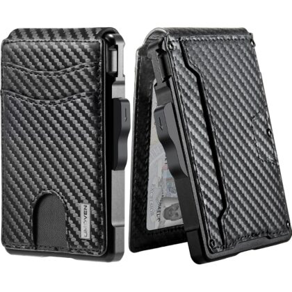 Wallet for Men - with Money Clip Slim Leather Slots Credit Card Holder RFID Blocking Bifold Minimalist Wallet (Money Clip Inside)