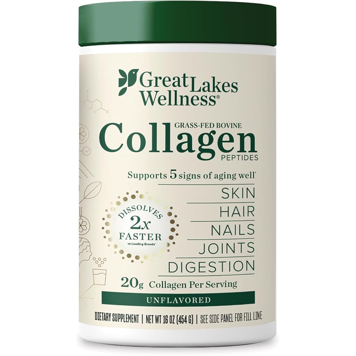 Great Lakes Wellness Collagen Peptides Powder for Skin, Hair, Nails, Joints & Digestion - Unflavored - 22 Servings (Pack of 1)