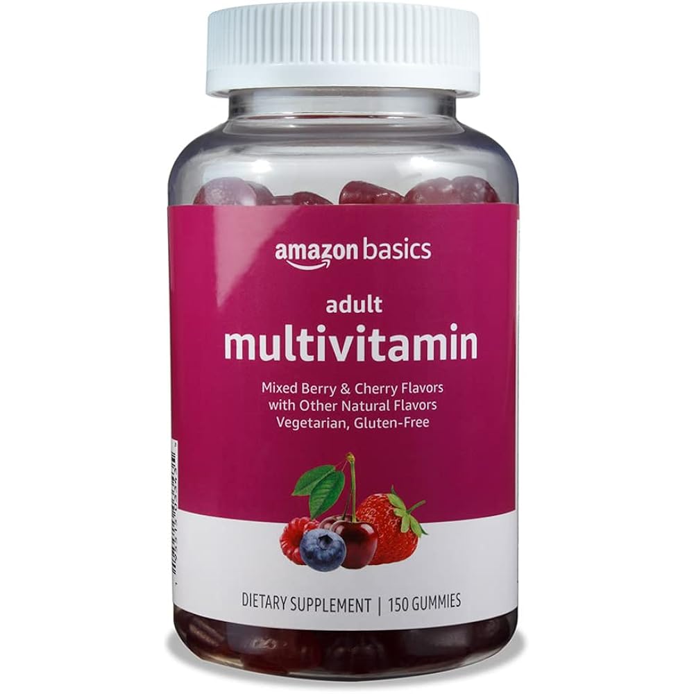 Amazon Basics Adult Multivitamin Gummies, Mixed Berry & Cherry, 150 Gummies, 75-Day Supply, Pack of 1 (Previously Solimo)