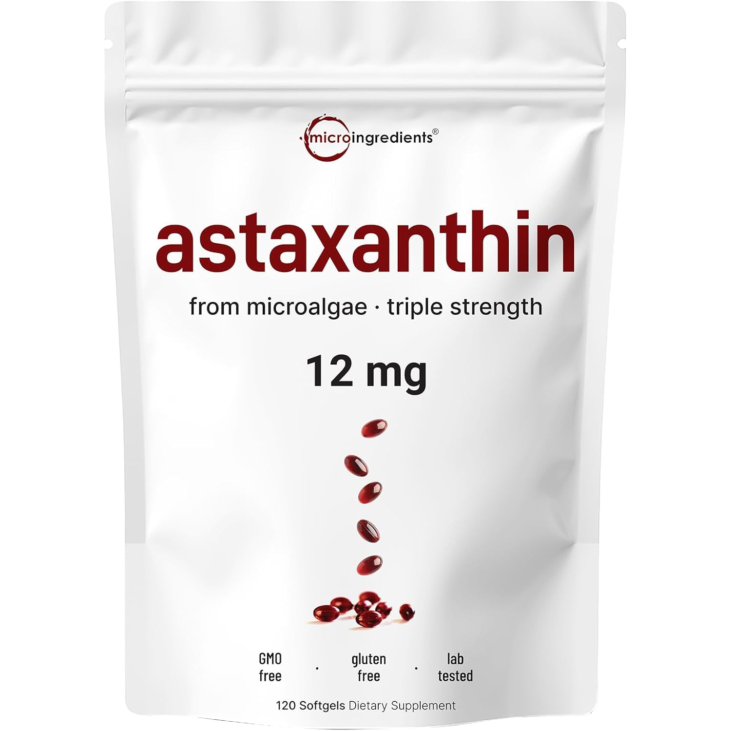 Micro Ingredients Astaxanthin 12mg with MCT Oil, 120 Softgels, 4 Month Supply | Premium Astaxanthin Antioxidant Supplements* | Fresh Microalgae Source | Triple Strength, Non-GMO, Gluten Free, No Soy