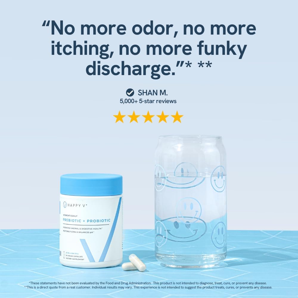 Happy V Dr. Formulated Vaginal Probiotics for Women Odor & Itch Support, Urinary & Gut Health, pH Balance | Womens Daily Probiotic with Patented Prebiotics & Lactobacillus for Feminine Wellness - Image 5