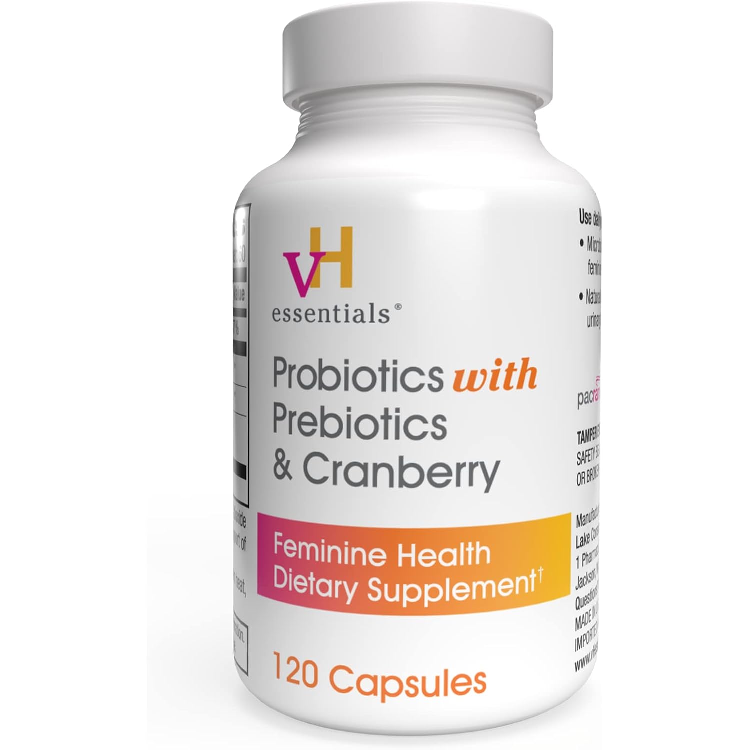 vH Essentials Probiotics for Women with Prebiotics, Cranberry & Vitamin C - 120 Capsules (60 Day Supply) -Probiotics Support Gut Balance, Health & Urinary Tract Health for Women