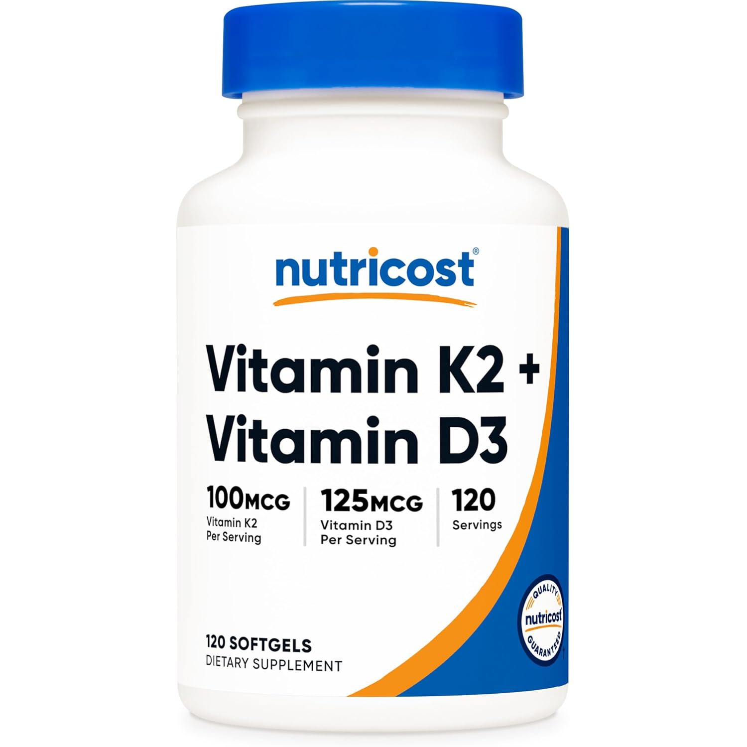 Nutricost Vitamin K2 (MK7) (100mcg) + Vitamin D3 (5000 IU) 120 Softgels - Gluten Free and Non-GMO