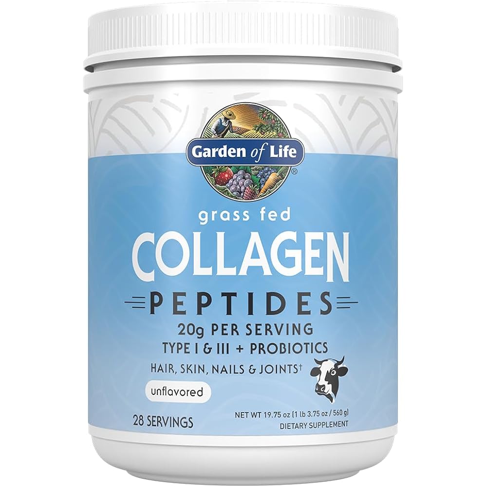 Garden of Life Grass Fed Collagen Peptides Powder Unflavored Collagen Powder for Women Men Hair Skin Nails Joints, Hydrolyzed Collagen Protein Supplements, Collagen for Women & Men, 28 Servings