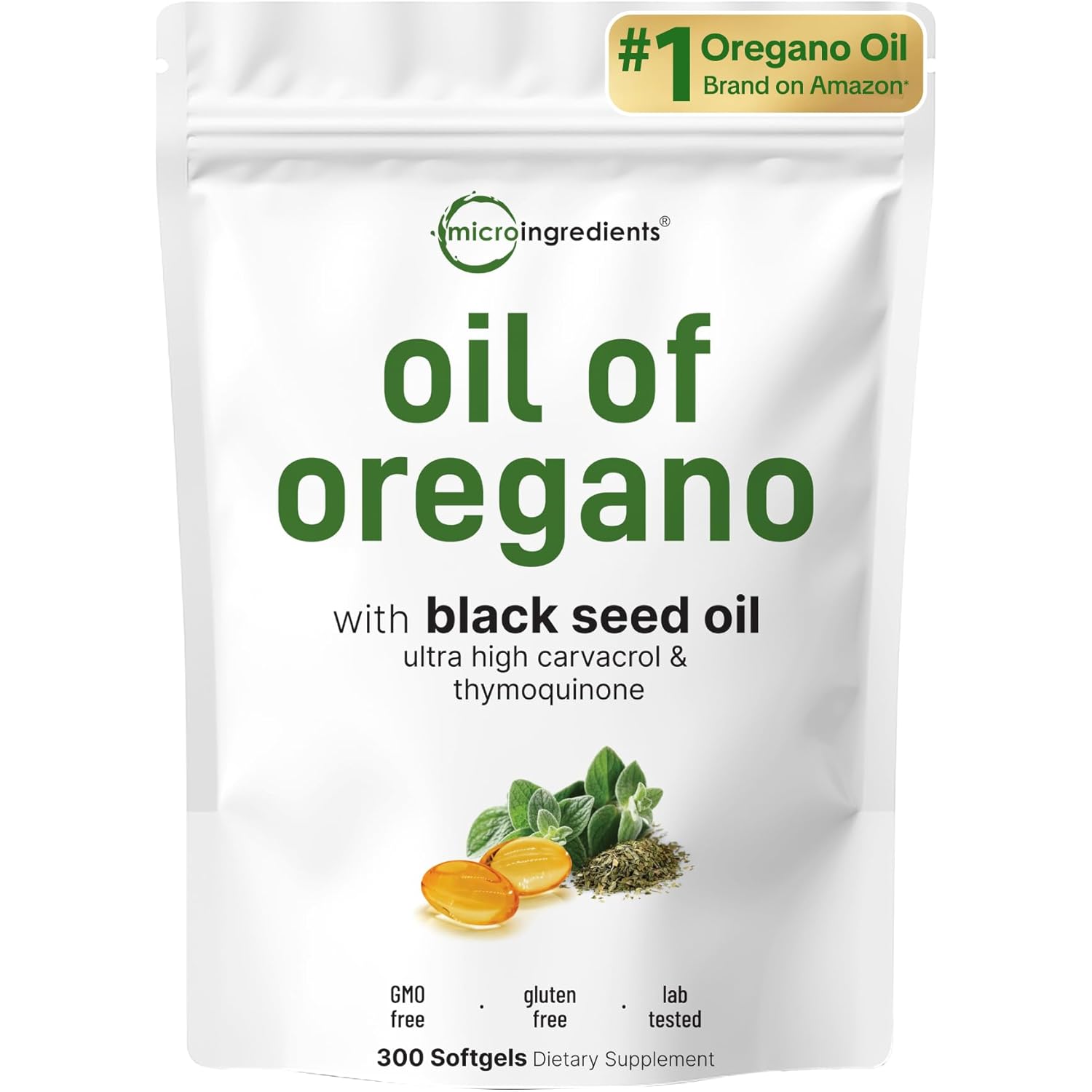 Micro Ingredients Oil of Oregano Softgels, 300 Count | 2 in 1 Formulated with Black Seed Oil, 4X Strength Carvacrol & Thymoquinone | Plant Based, Non-GMO, & Immune Support*