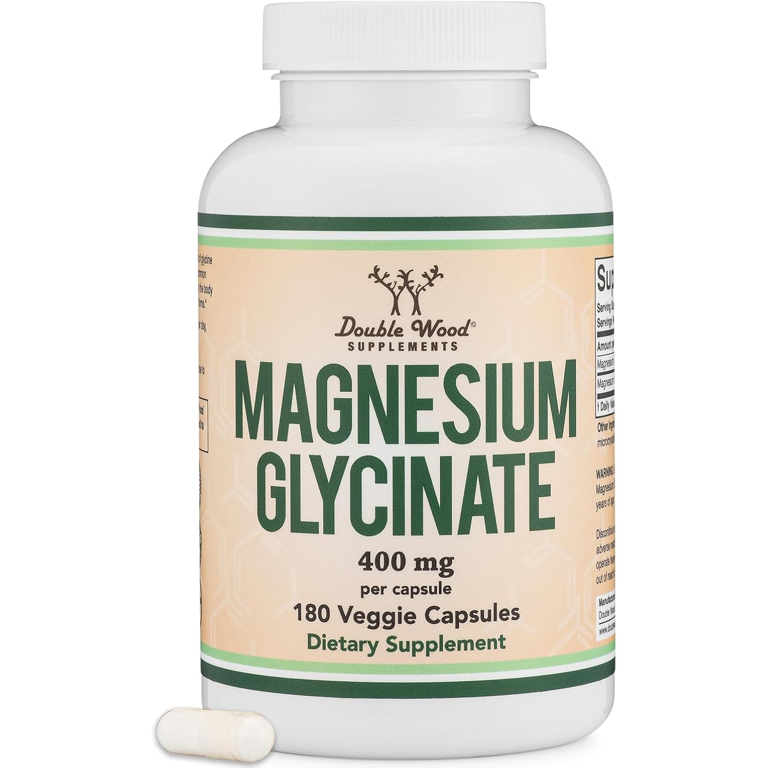 Magnesium Glycinate 400mg | 180 Capsules | Sleep, Muscle, & Heart Support | Vegan, Third Party Tested, Gluten Free, Non-GMO, by Double Wood Supplements