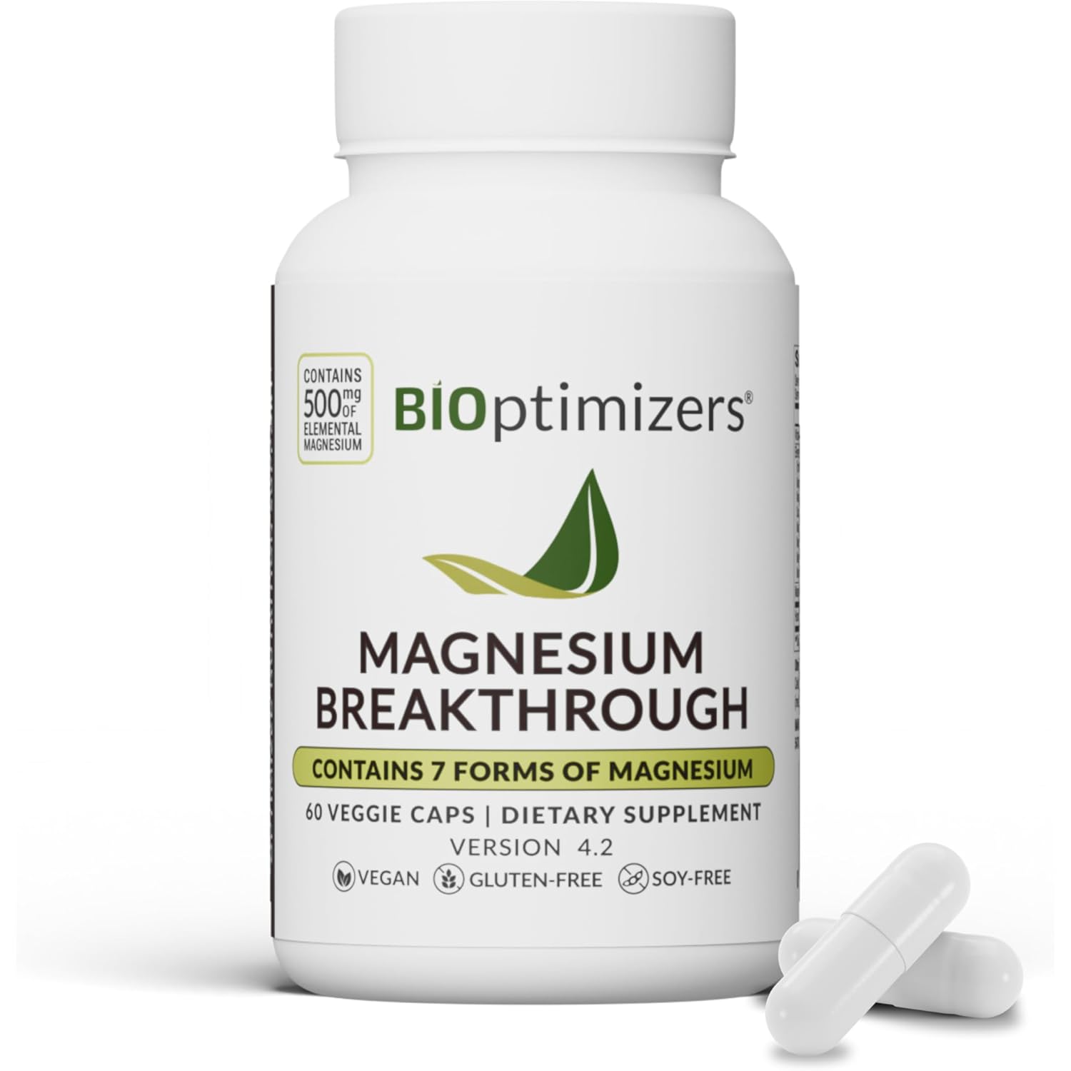 BIOptimizers Magnesium Breakthrough Supplement with 500mg - 7 Forms of Magnesium: Glycinate, Malate, Citrate, and More - Natural Support for Sleep and Cognitive Function -60 Capsules- Calming Vitamins