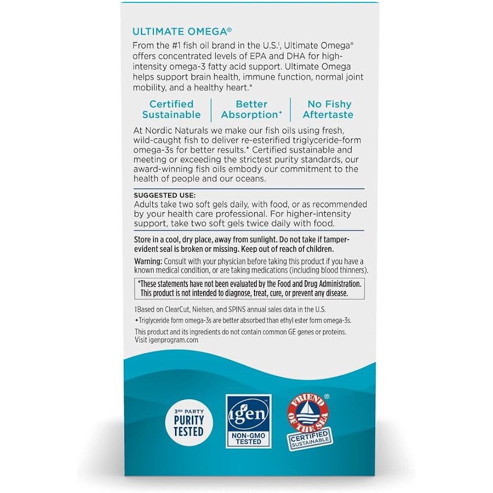Nordic Naturals Ultimate Omega, Lemon Flavor - 90 Soft Gels - 1280 mg Omega-3 - High-Potency Omega-3 Fish Oil Supplement with EPA & DHA - Promotes Brain & Heart Health - Non-GMO - 45 Servings - Image 3