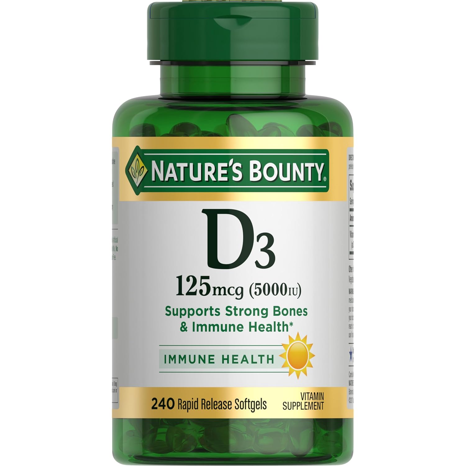 Nature's Bounty Vitamin D3 5000 IU Softgels, Rapid Release, Immune Support, Vitamin D Supplements, 240 Ct