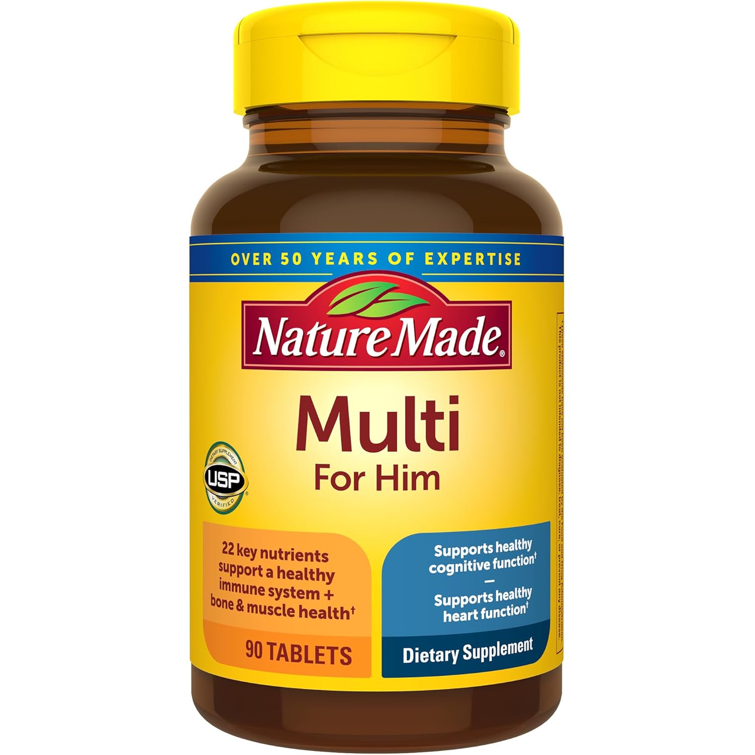 Nature Made Multivitamin for Him, Mens Multivitamins with No Iron, Daily Nutritional Support, Nature Made Multi Mens Vitamins & Minerals, 90 Tablets, 90 Day Supply