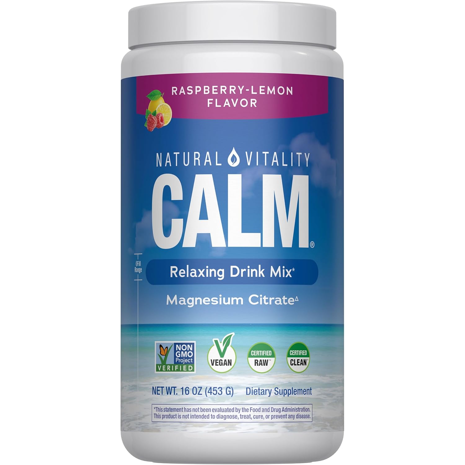 Natural Vitality Calm, Magnesium Citrate Supplement, Anti-Stress Drink Mix Powder, Gluten Free, Vegan, & Non-GMO, Raspberry Lemon, 16 oz