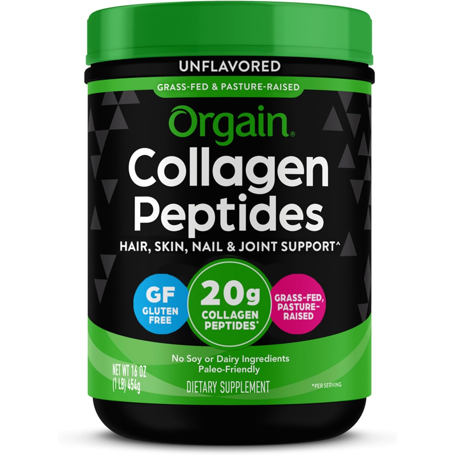 Orgain Hydrolyzed Collagen Peptides Powder For Women & Men, 20g Grass Fed Collagen, Unflavored - Hair, Skin, Nail, & Joint Support Supplement, Paleo & Keto, Non-GMO, Type I and III, 1lb