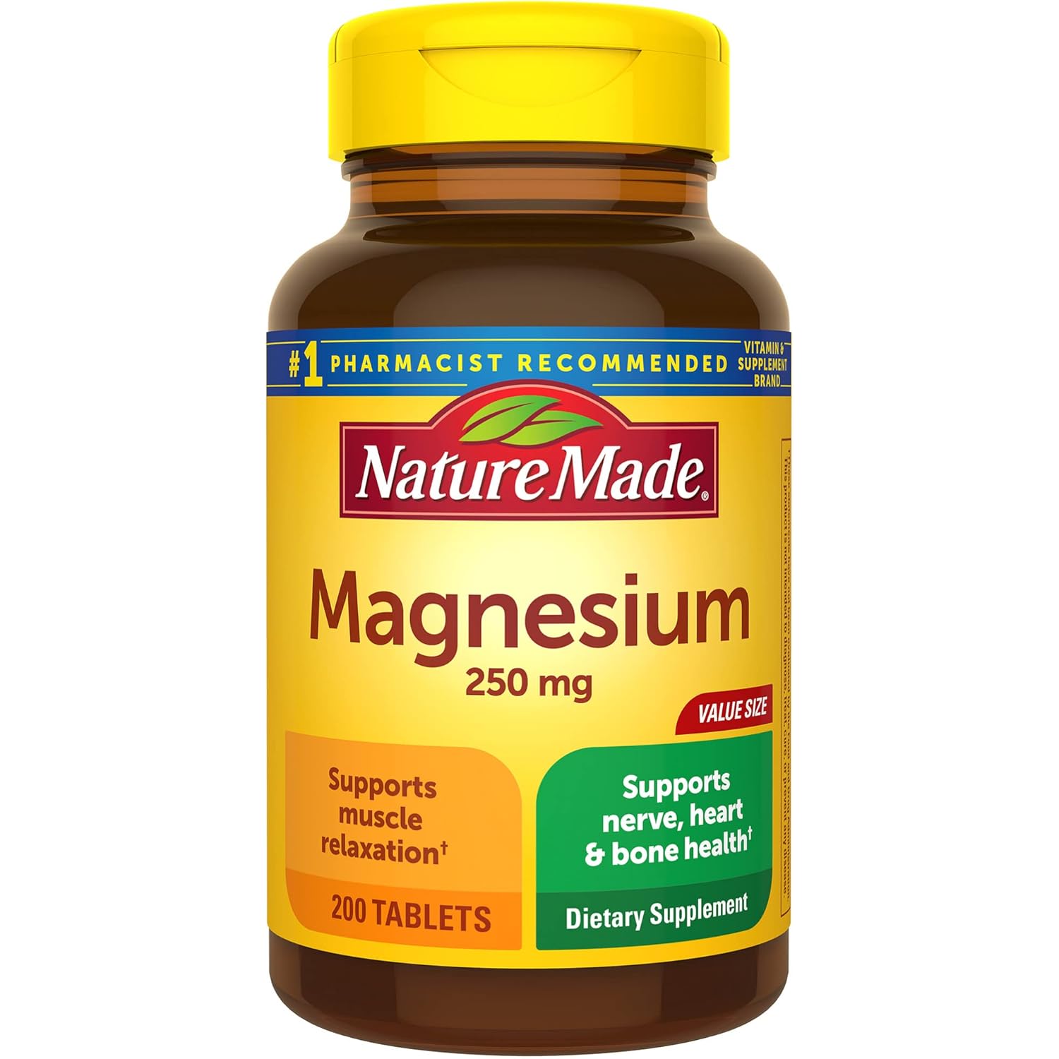 Nature Made Magnesium Oxide 250 mg, Magnesium Supplements for Men and Women, Support for Muscle, Heart, Bone and Nerve Health, 200 Tablets, 200 Day Supply