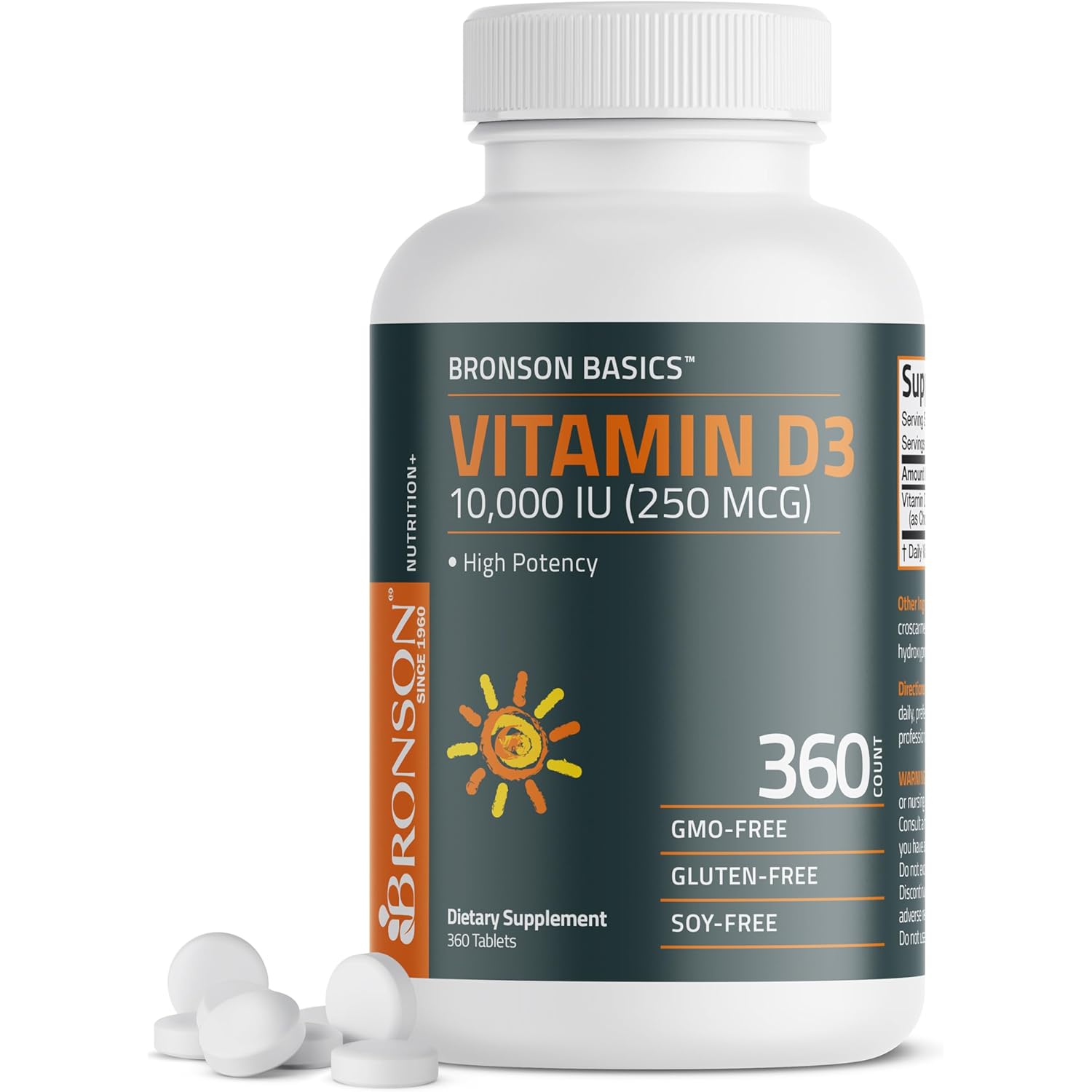 Bronson Vitamin D3 10,000iu (250mcg) 1 Year Supply for Healthy Muscle Function and Immune Support, Non-GMO, 360 Tablets
