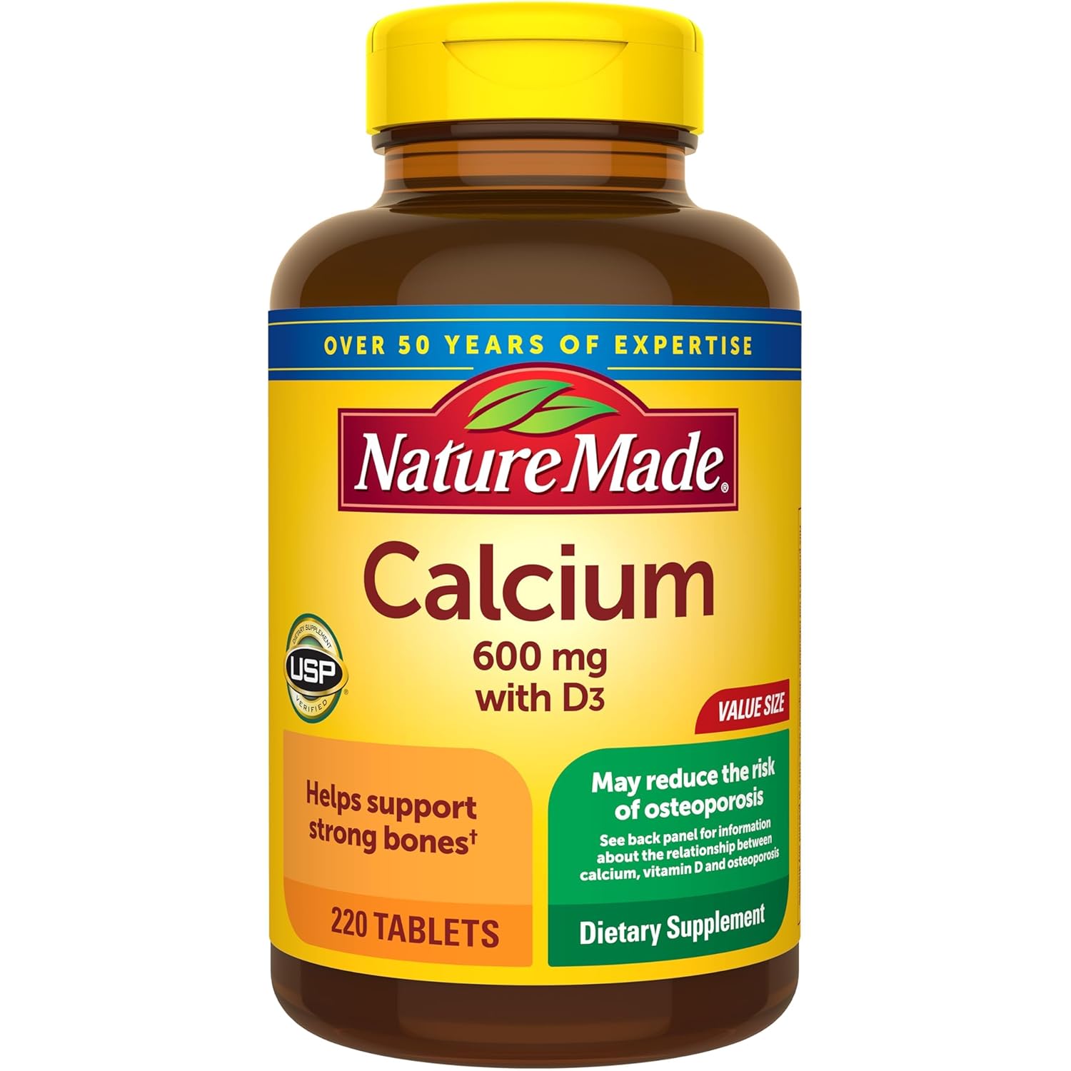 Nature Made Calcium 600 mg with Vitamin D3, Dietary Supplement for Bone Support, 220 Tablets (pack of 1)