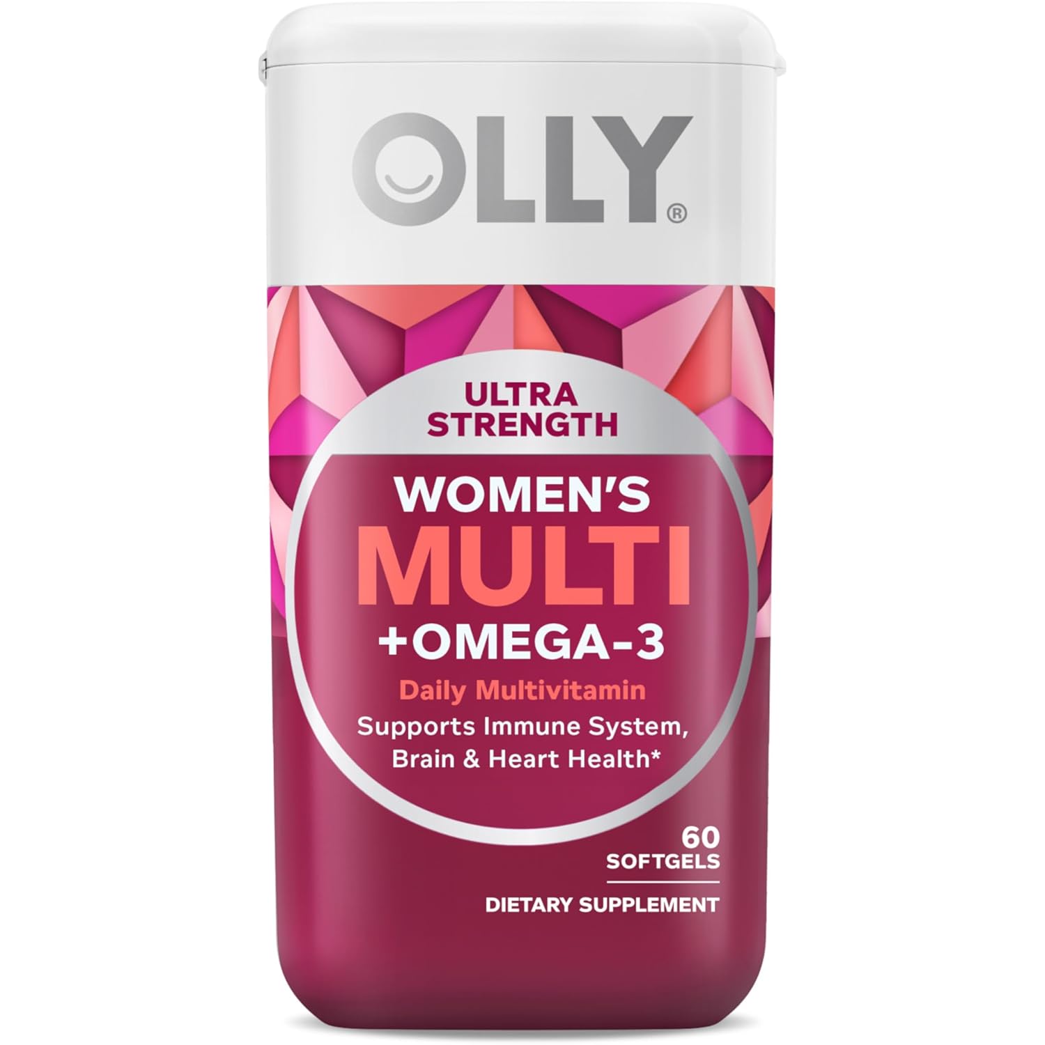 OLLY Ultra Women's Multi Softgels, Overall Health and Immune Support, Omega-3s, Iron, Vitamins A, D, C, E, B12, Daily Multivitamin, 30 Day Supply - 60 Count