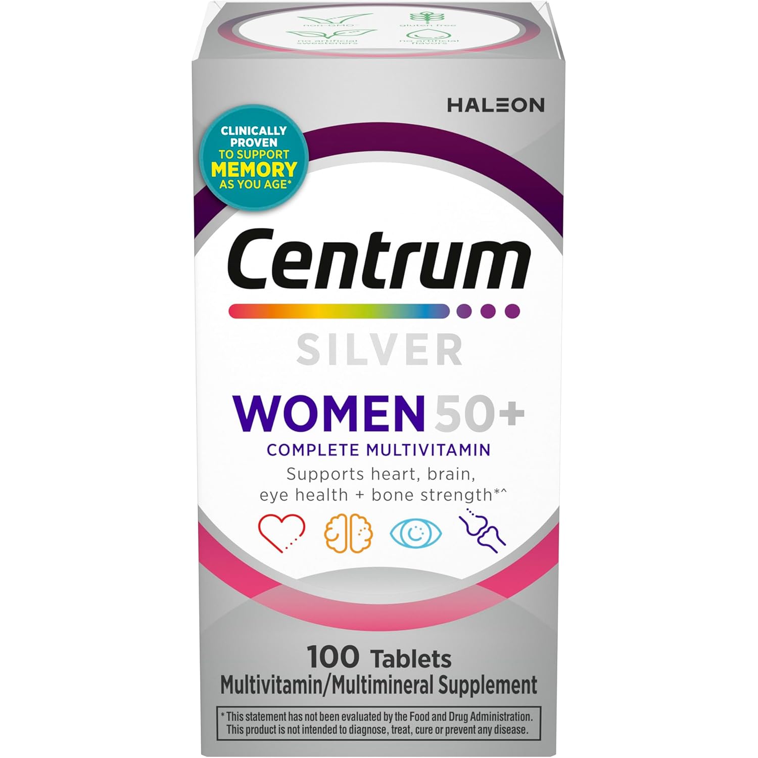 Centrum Silver Women's Multivitamin for Women 50 Plus, Multivitamin/Multimineral Supplement with Vitamin D3, B Vitamins, Non-GMO Ingredients, Supports Memory and Cognition in Older Adults - 100 Ct