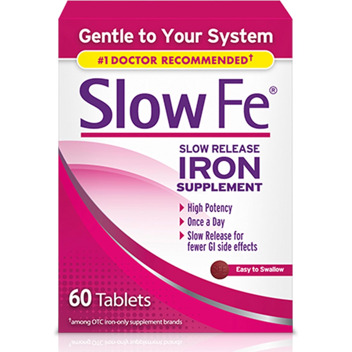Slow Fe 45mg Iron Supplement for Iron Deficiency, Slow Release, High Potency, Easy to Swallow Tablets - 60 Count