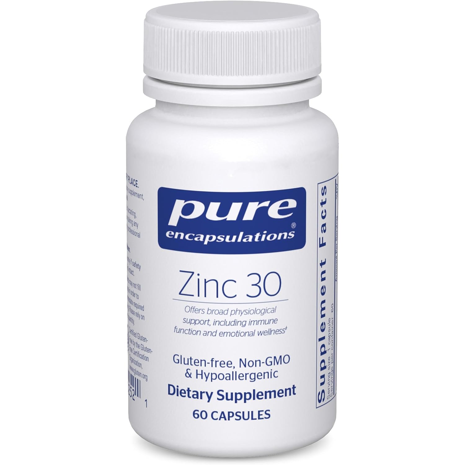 Pure Encapsulations Zinc 30 mg - Supplement for Immune System Support, Growth and Development, and Wound Healing* - with Zinc Picolinate 30 mg - 60 Capsules