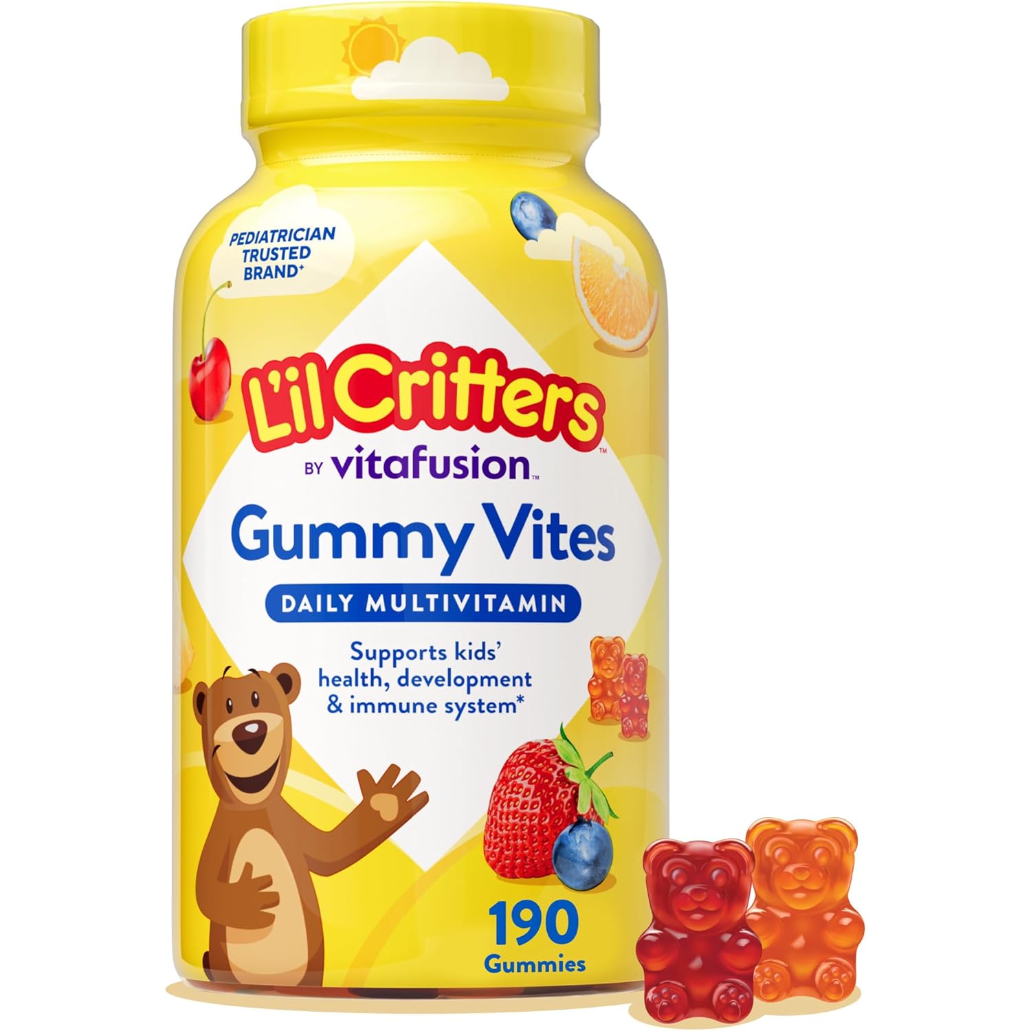 L'il Critters Gummy Vites Daily Kids Multivitamins Assorted Fruit Flavors for Ages 2+ Toddlers & Kids, Gummy Vitamin with Vitamin C and D, 95-190 Day Supply, 190 Gummies