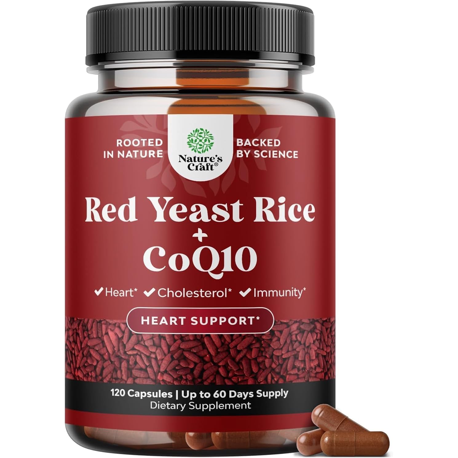 Red Yeast Rice with CoQ10 Supplement - Advanced Healthy Heart & Healthy Cholesterol Levels Formula for Men & Women - Extra Strength Capsule with Red Yeast Rice 1200 mg Capsules with CoQ10 - 120 Count