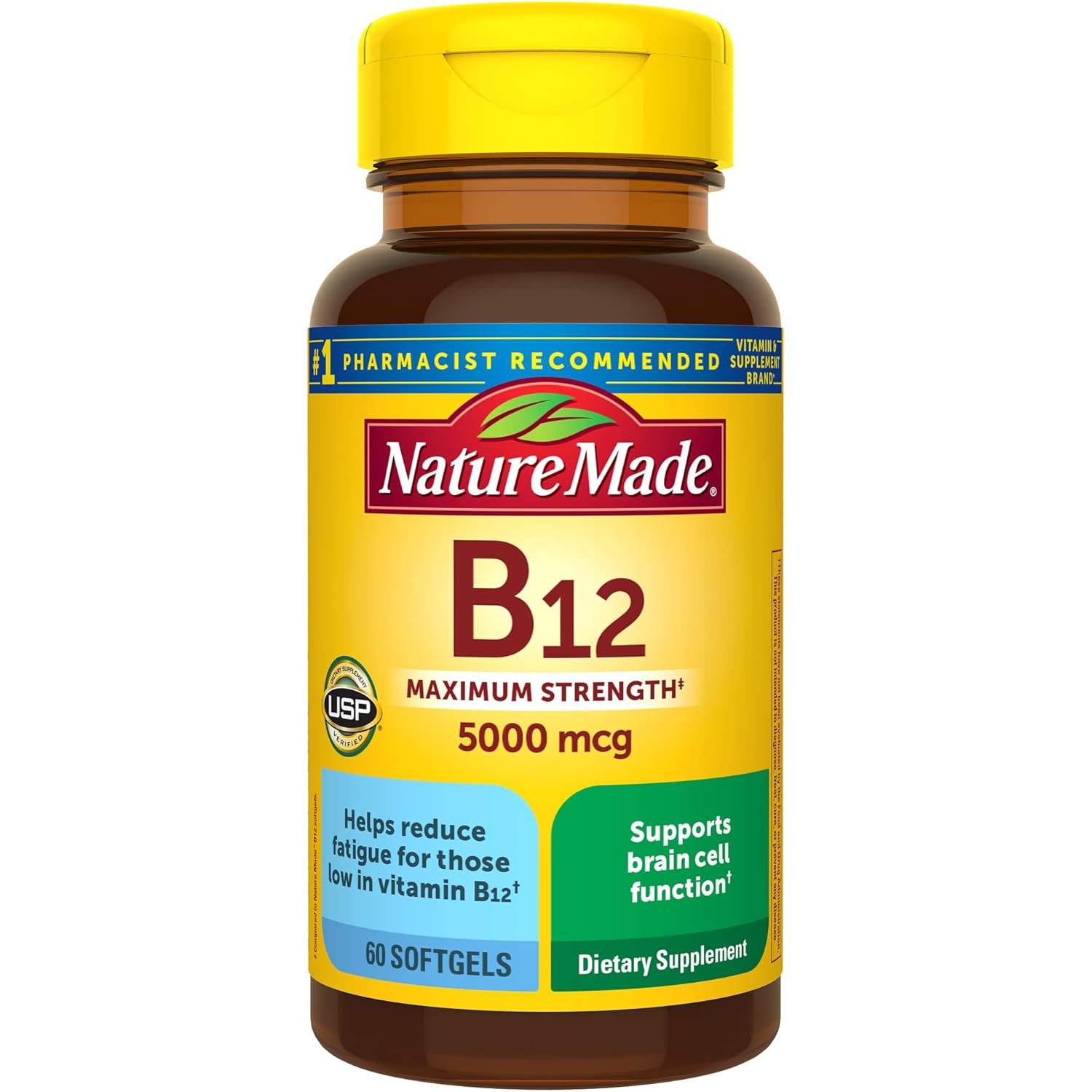 Nature Made Maximum Strength Vitamin B12 5000 mcg, Dietary Supplement for Energy Metabolism Support, 60 Softgels, 60 Day Supply