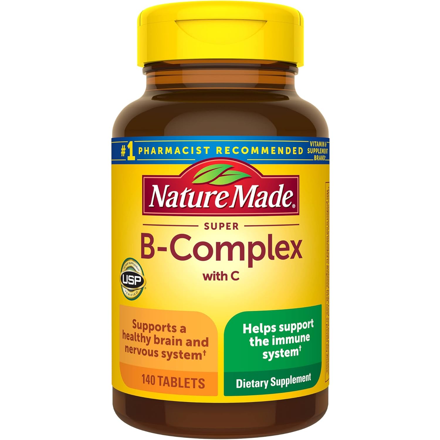Nature Made Super B Complex with Vitamin C & Folic Acid, B Complex Vitamins for Women and Men, Dietary Supplement for Immune Support, 140 Tablets, 140 Day Supply