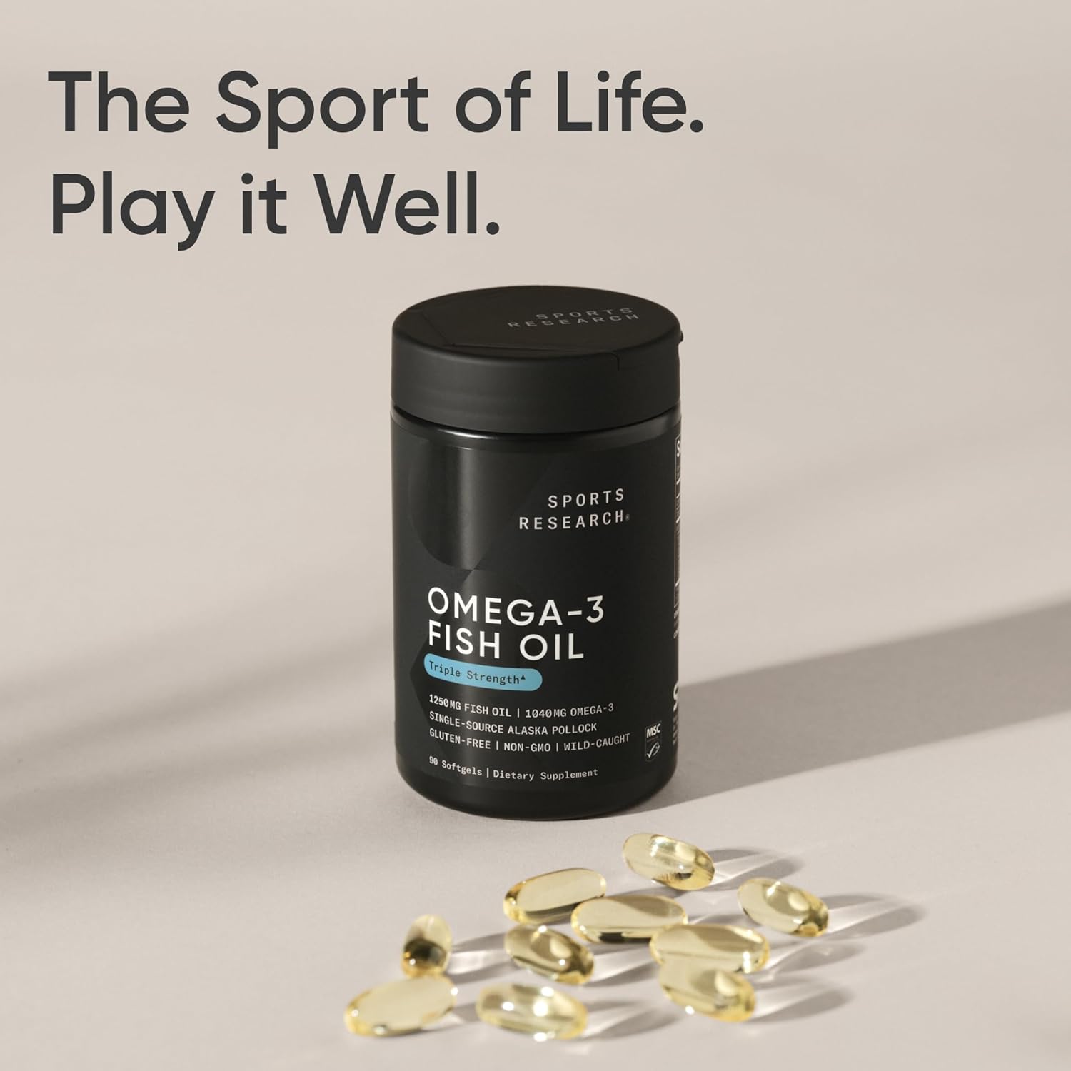 Sports Research® Omega-3 Fish Oil 1250 - Triple Strength Fish Oil Supplement from Wild Alaska Pollock - MSC Certified Sustainable · Non-GMO · Soy Free - 90 Softgel Capsules - Image 7