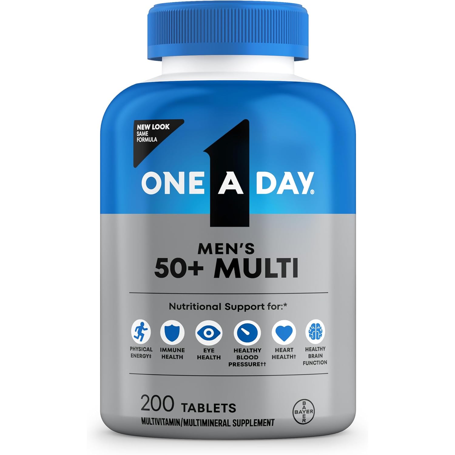 One A Day Men’s 50+ Healthy Advantage Multivitamin, Multivitamin for Men with Vitamins A, C, E, B6, B12, Calcium and Vitamin D, Tablet, 200 Count (Pack of 1)