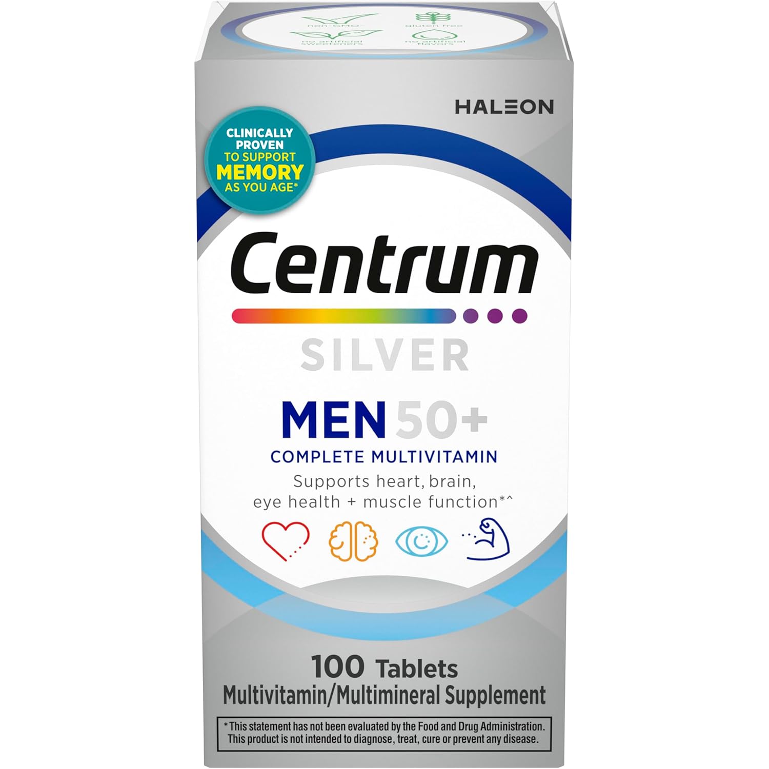 Centrum Silver Multivitamin for Men 50 Plus, Multimineral Supplement, Vitamin D3, B-Vitamins and Zinc, Gluten Free, Non-GMO Ingredients, Supports Memory and Cognition in Older Adults - 100 Ct