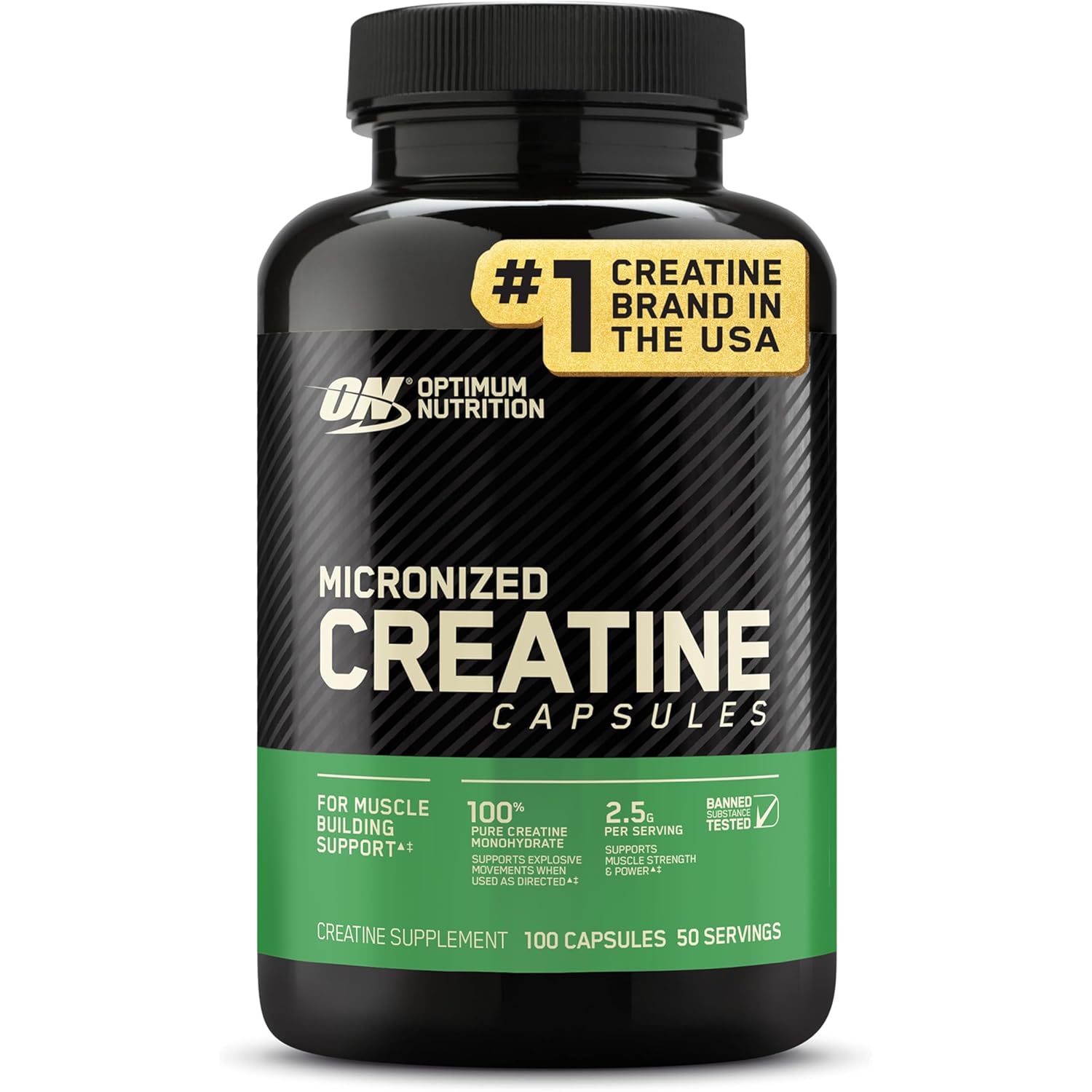 Optimum Nutrition Micronized Creatine Monohydrate Capsules, Keto Friendly, 2500mg, 100 Capsules