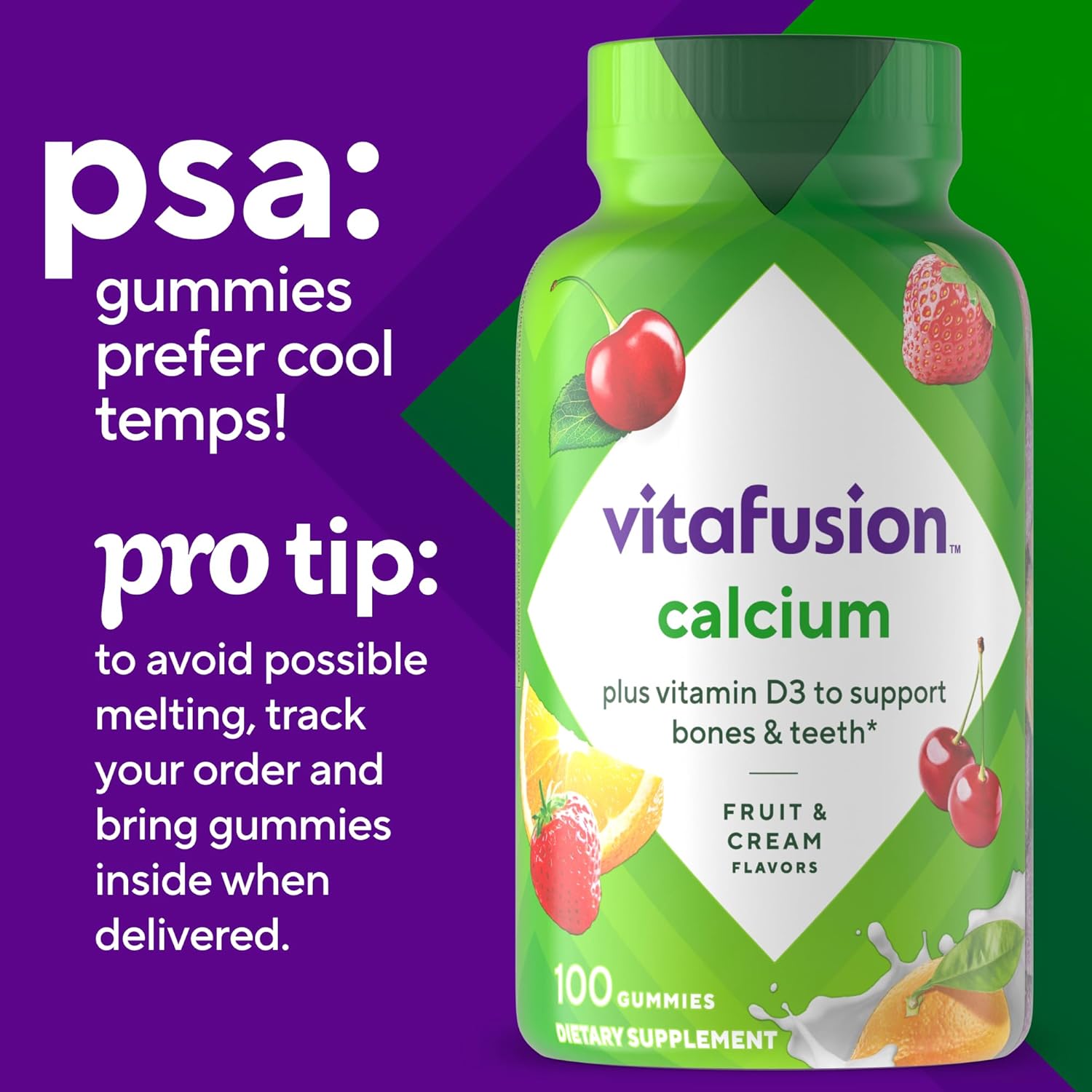 vitafusion Chewable Calcium Gummy Vitamins for Bone and Teeth Support, Calcium Gummies, Fruit and Cream Flavor, 100 Count, 50 Day Supply - Image 10