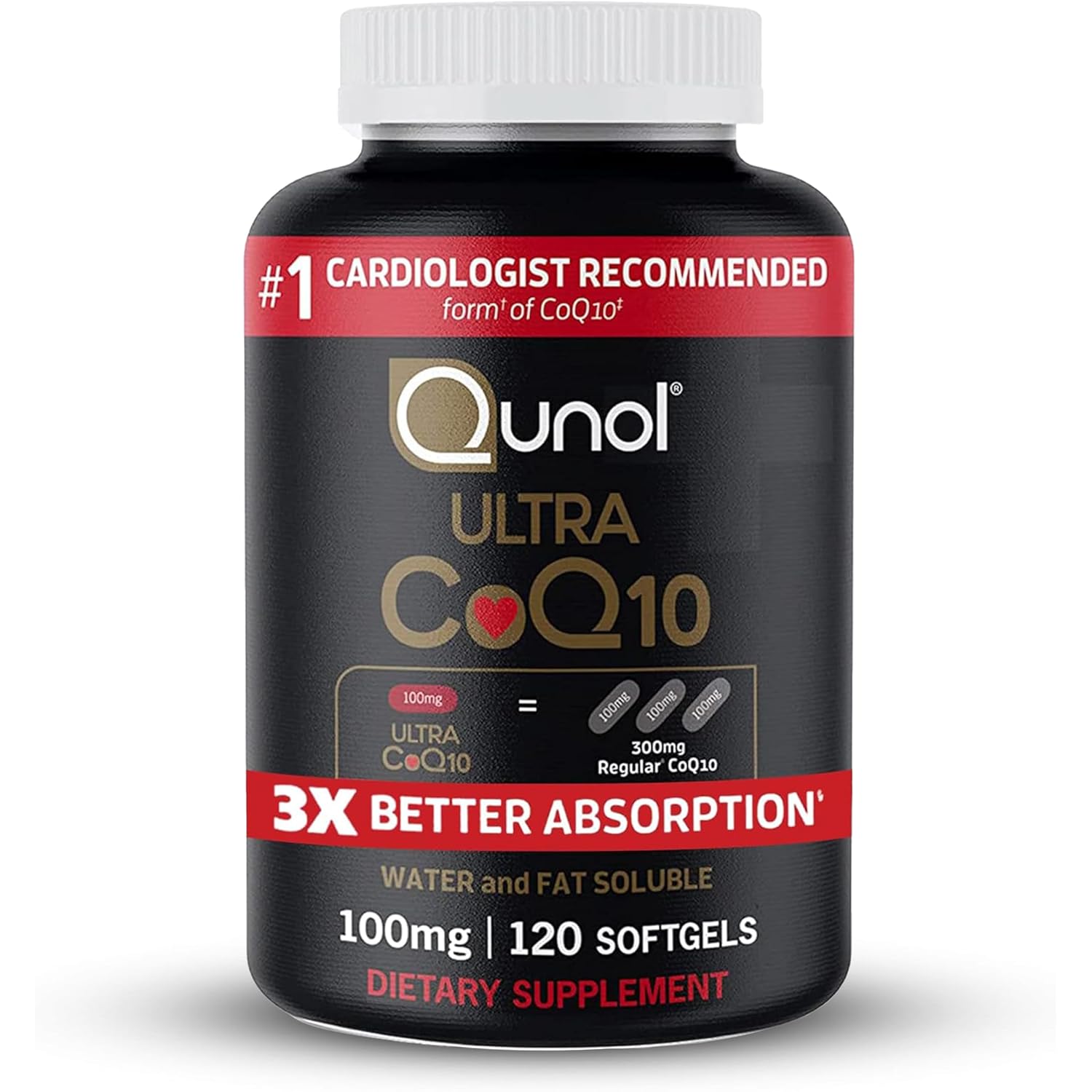 Qunol CoQ10 100mg Softgels, Ultra CoQ10 100mg, 3x Better Absorption, Antioxidant for Heart Health & Energy Production, Coenzyme Q10 Vitamins and Supplements, 4 Month Supply, 120 Count