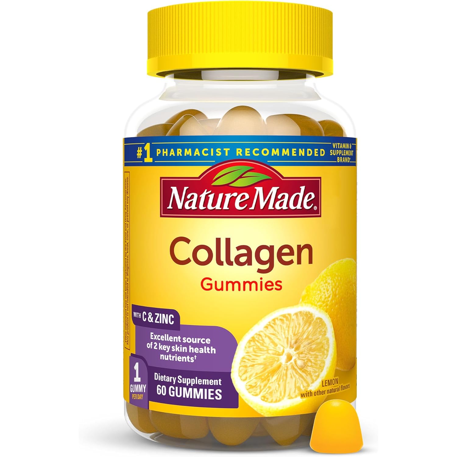 Nature Made Collagen Gummies with Vitamin C, Zinc and Biotin, Hydrolyzed Collagen Peptides Supplement for Healthy Skin Support, 60 Gummies, 60 Day Supply