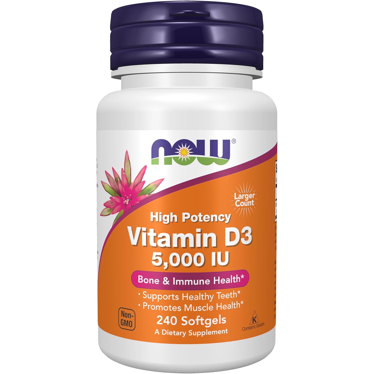 NOW Foods Supplements, Vitamin D-3 5,000 IU, High Potency, Structural Support*, 240 Softgels