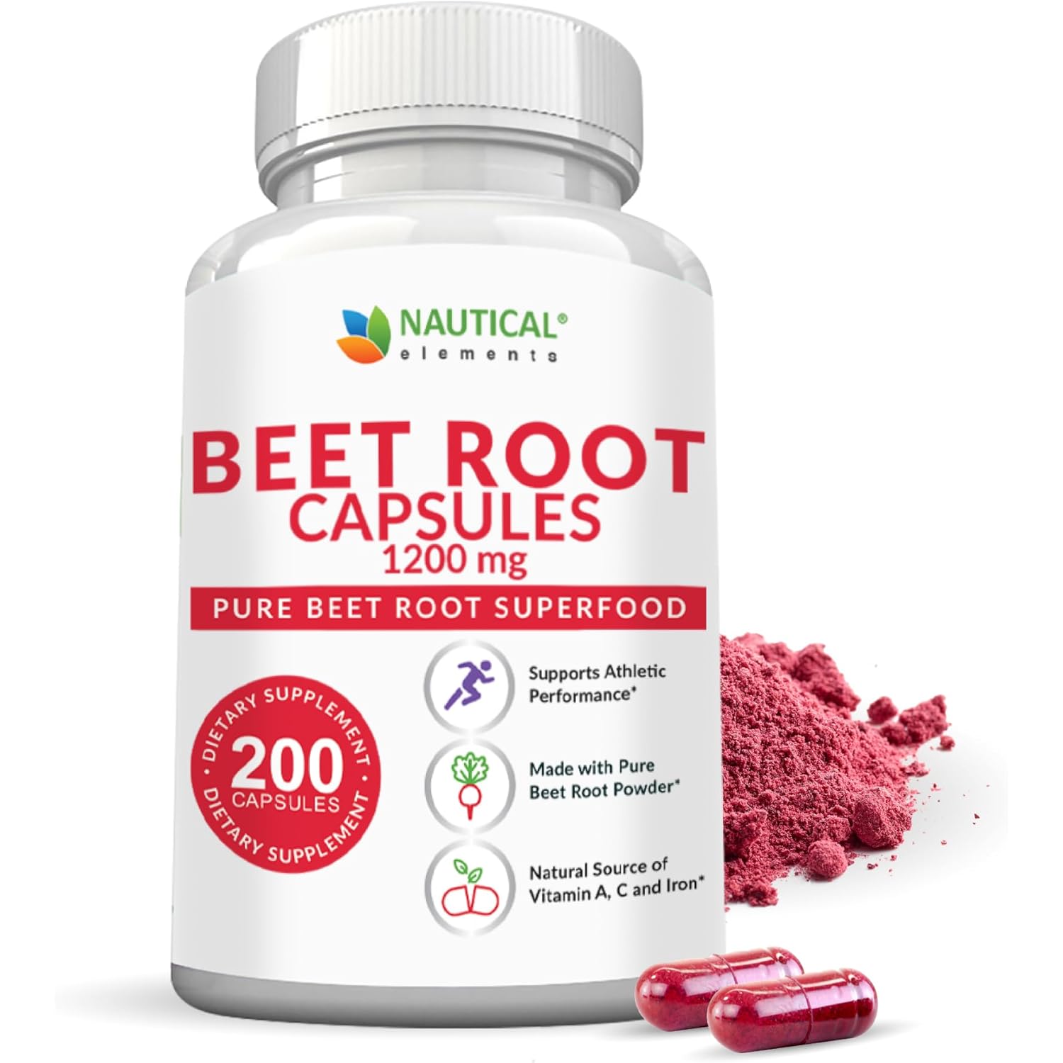 Beet Root Capsules - 1200mg Per Serving - 200 Beet Root Powder Capsules - Beetroot Powder Supports Blood Pressure, Athletic Performance, Digestive, Immune System (Pure, Non-GMO & Gluten Free