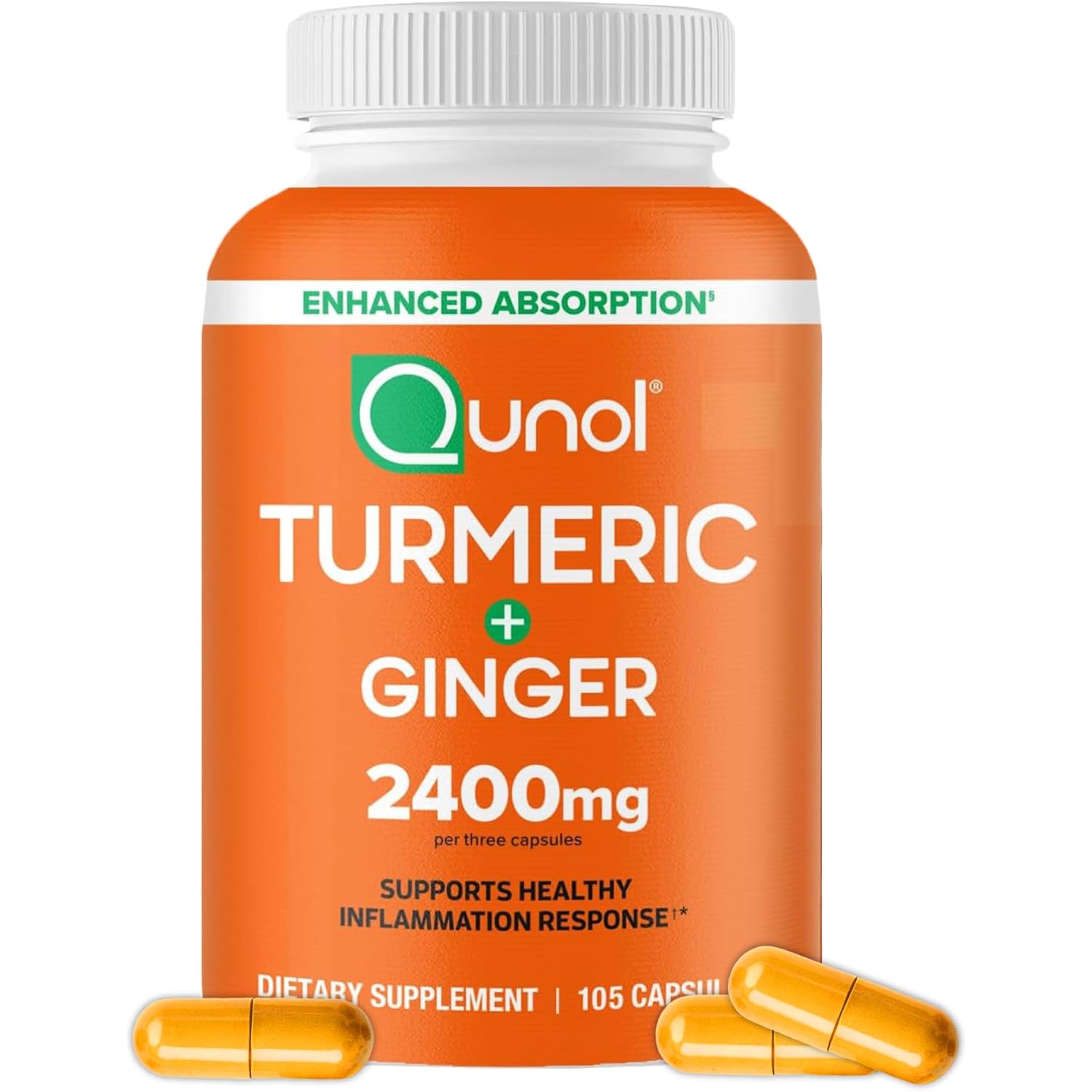 Qunol Turmeric Curcumin with Black Pepper & Ginger, 2400mg Turmeric Extract with 95% Curcuminoids, Extra Strength Supplement, Enhanced Absorption, Joint Support Supplement, 105 Count