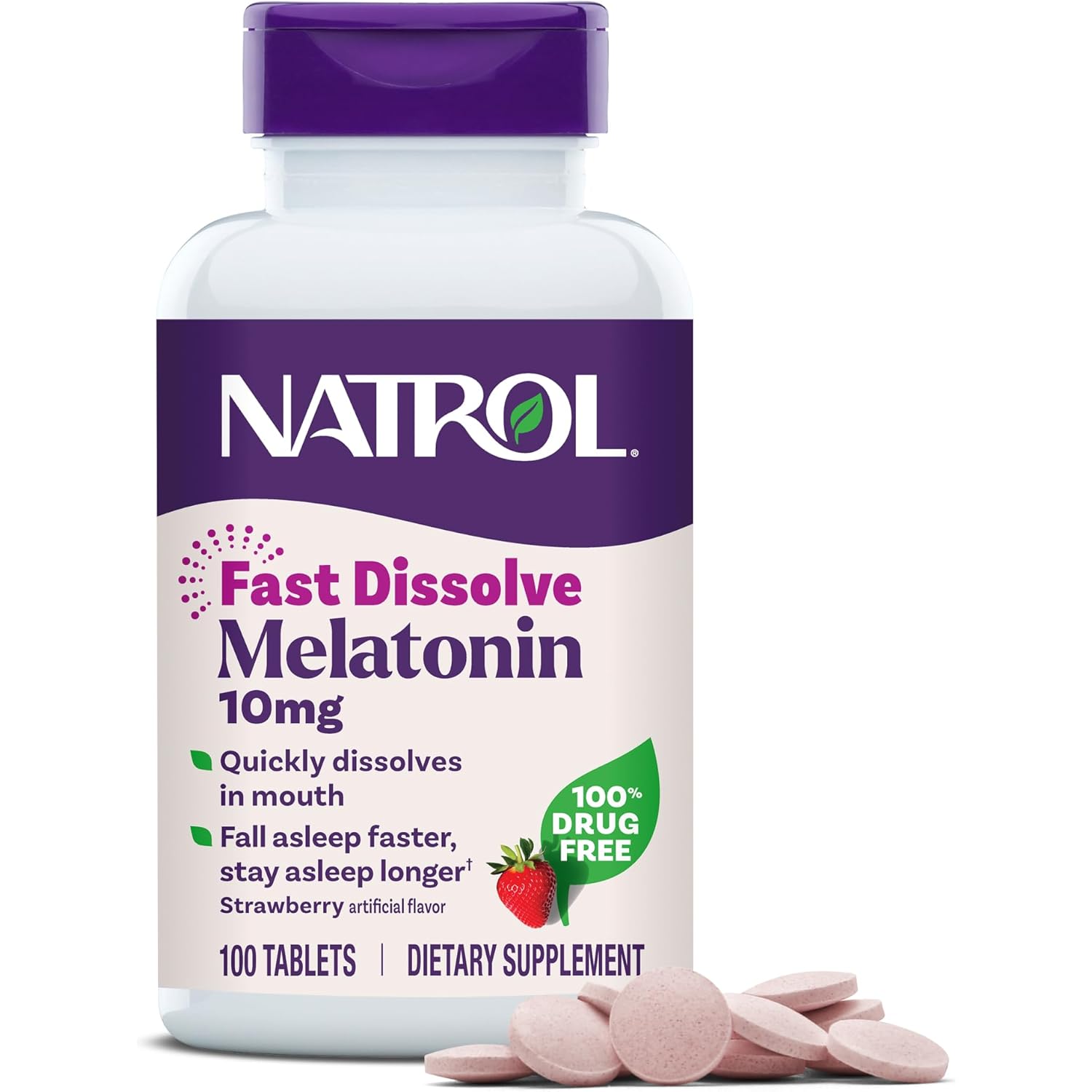 Natrol Melatonin 10mg Fast Dissolve Tablets - Strawberry Flavor, 100 Count, Sleep Support, Fast Dissolve Melatonin for Adults, 100-Day Supply
