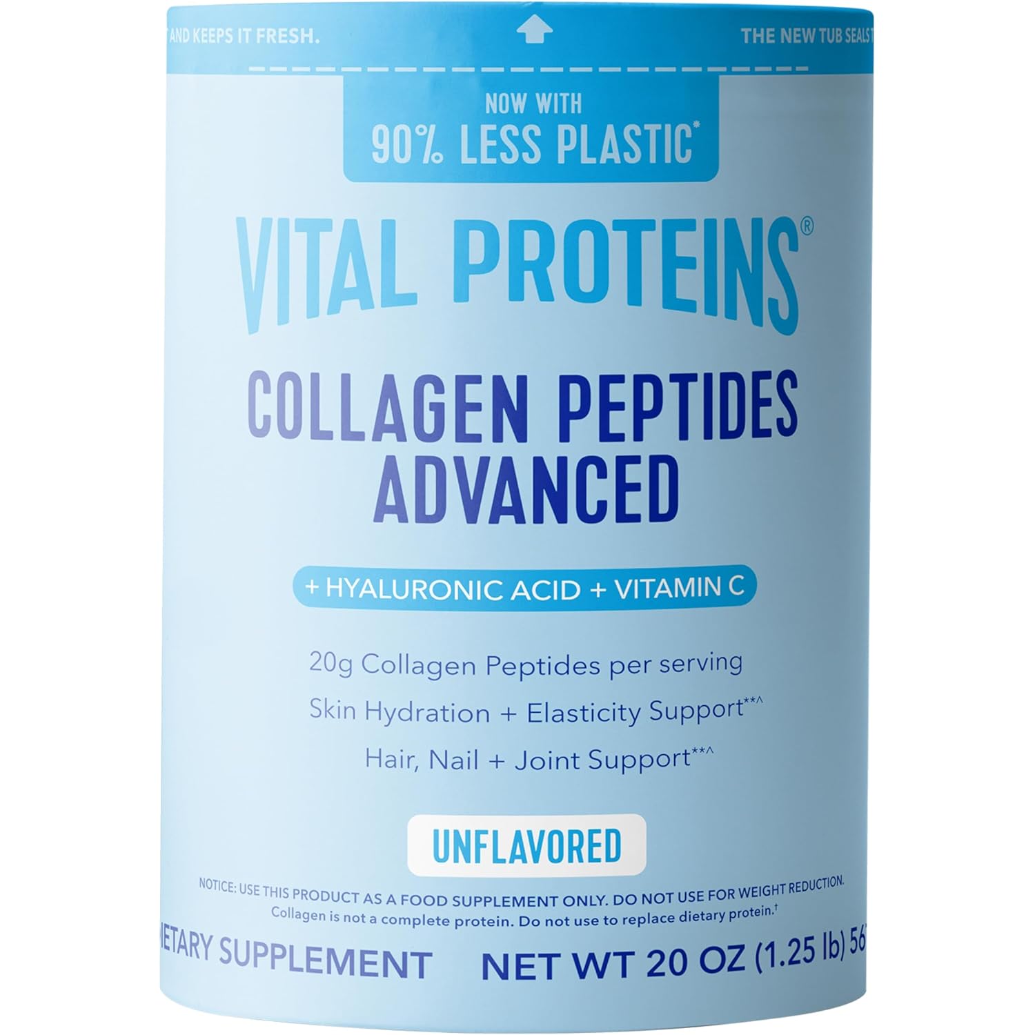 Vital Proteins Collagen Peptides Powder Advanced with Hyaluronic Acid & Vitamin C, 20oz Collagen Protein, Unflavored, 27 Servings
