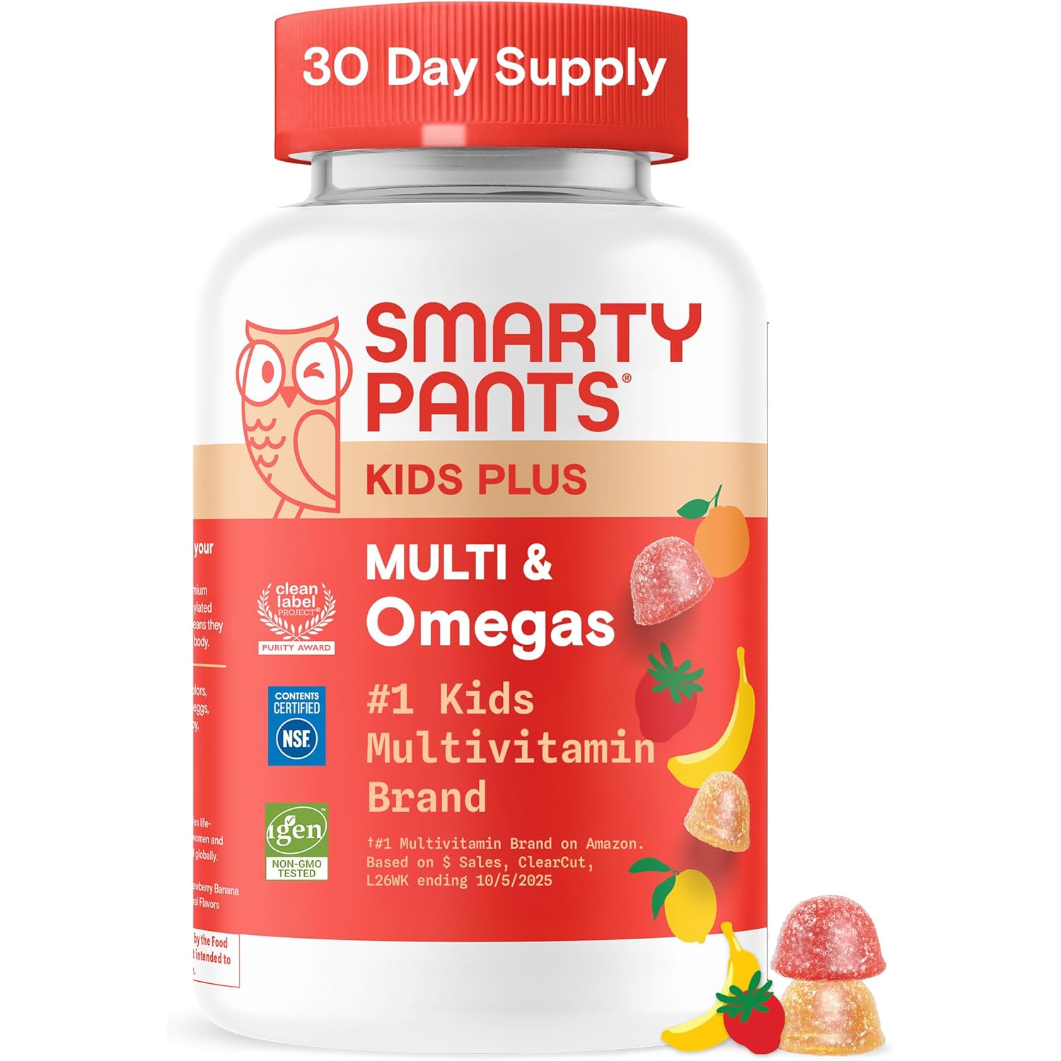 SmartyPants Kids Multivitamin Gummies - Improved Formula: Omega 3 (DHA/EPA), Vitamins D3, C, B12, B6, Vitamin A, K & Zinc, Gluten Free, Three Fruit Flavors, 60 Count (30 Day Supply)