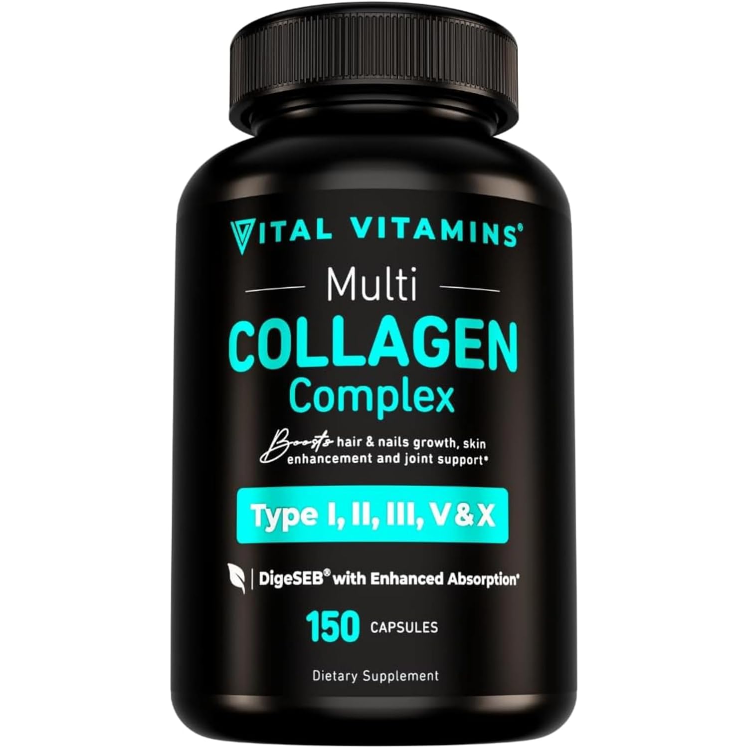 Vital Vitamins Multi Collagen for Women & Men - Type I, II, III, V, X - Grass Fed, Non-GMO - 150 Capsules