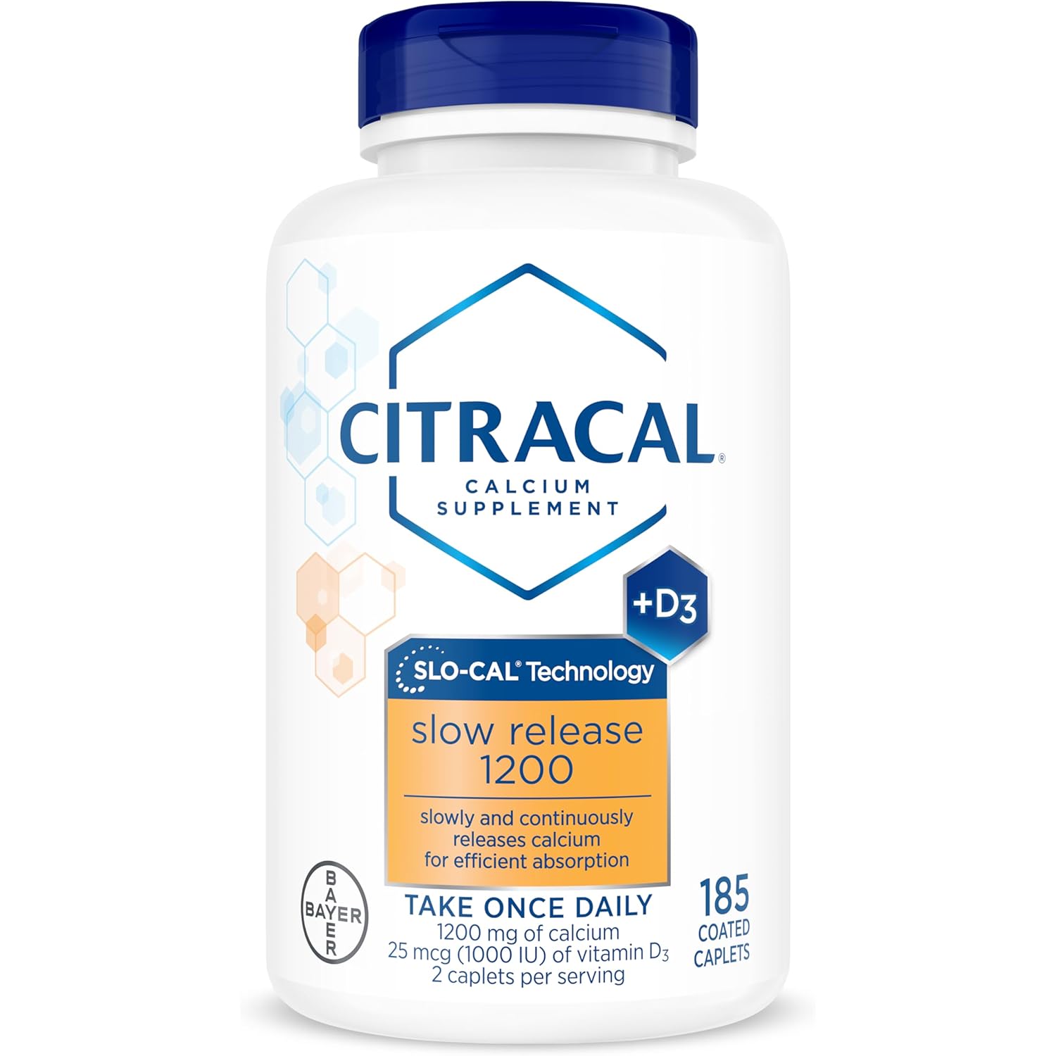 Citracal Slow Release- Calcium 1200 mg with Vitamin D3, Magnesium, Calcium Supplement, Bone Health Support, Take Once Daily Caplet, 185 Count