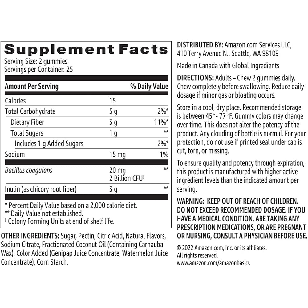 Amazon Basics Prebiotic & Probiotic Gummies, Blue Raspberry Flavor, 2 Billion CFU, Vegetarian, Gluten-Free, 50 Count (Previously Solimo) - Image 5