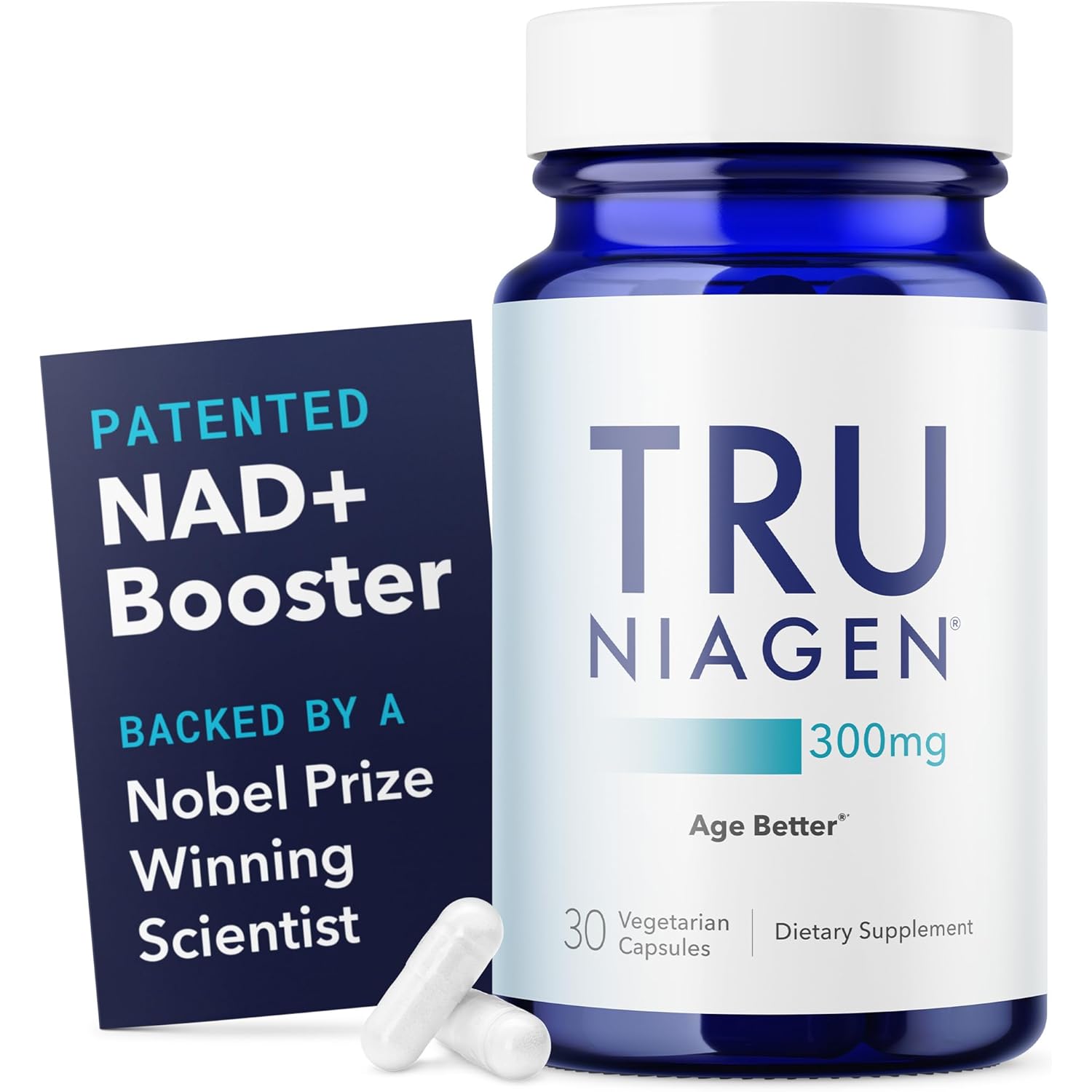 TRU NIAGEN Patented NAD+ Supplement for Anti Aging and Cell Regeneration, 300 mg Niagen, 30 Servings | Supports Cellular Energy, Brain, Muscle | Nicotinamide Riboside (NR) Take 1 Daily | 1 Bottle