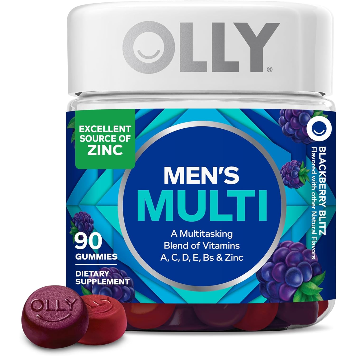 OLLY Men's Multivitamin Gummy, Vitamins A, C, D, E, B, Zinc, Blackberry Flavor, 45 Day Supply - 90 Count