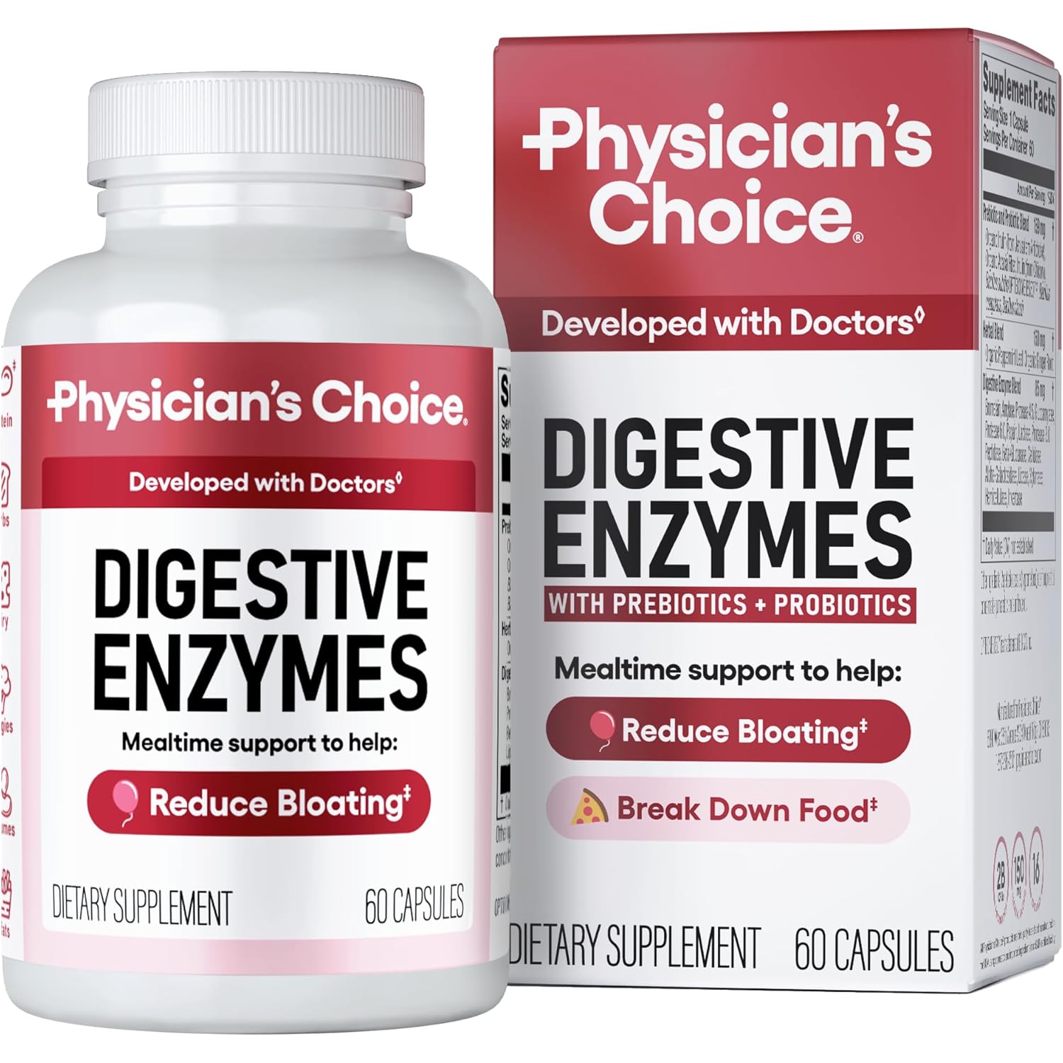 Physician's CHOICE Digestive Enzymes for Bloating & Digestion - 16 Enzymes with Organic Prebiotics & Probiotics for Gut & Digestive Health - Meal Time Discomfort Relief - Dual Action Support - 60 CT