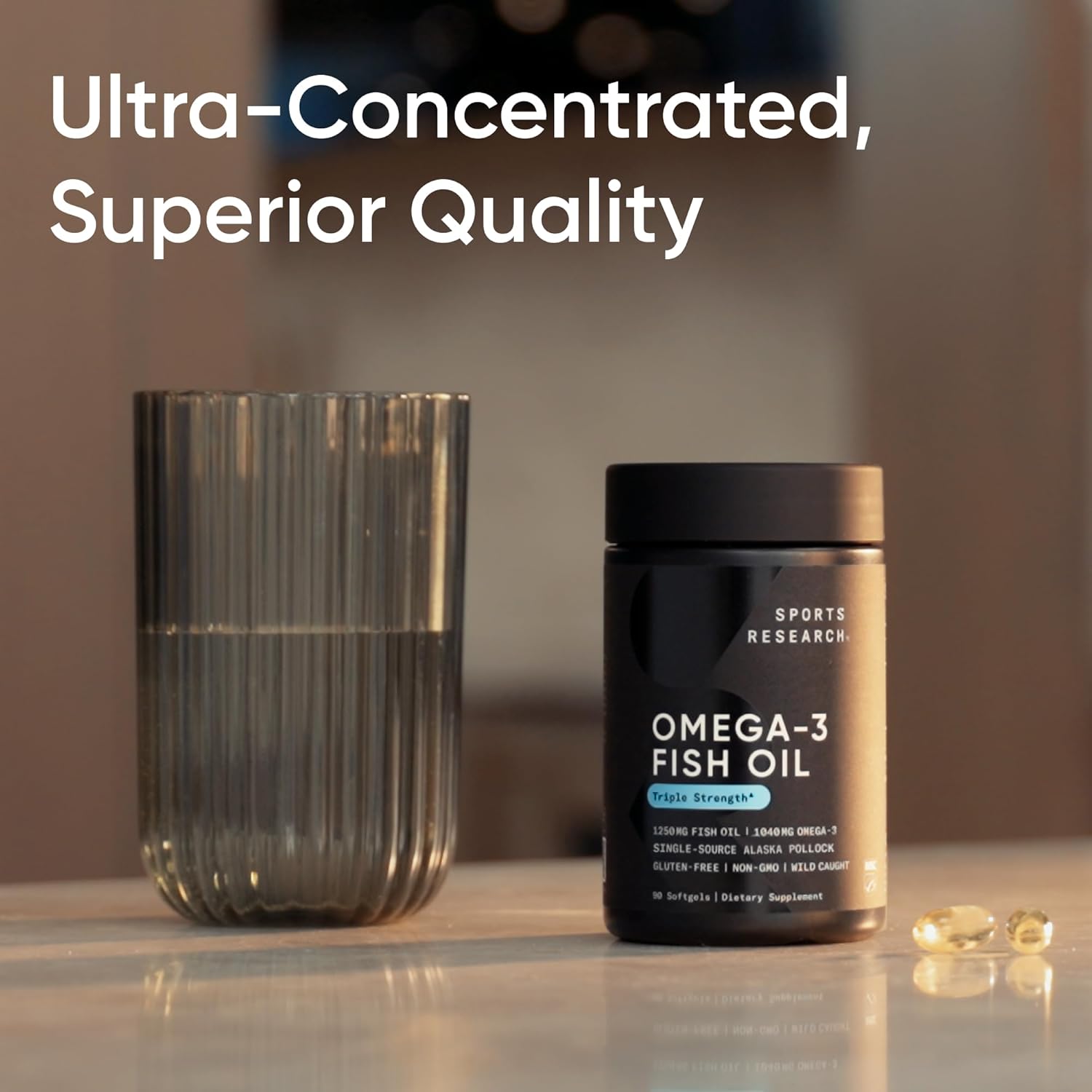 Sports Research® Omega-3 Fish Oil 1250 - Triple Strength Fish Oil Supplement from Wild Alaska Pollock - MSC Certified Sustainable · Non-GMO · Soy Free - 90 Softgel Capsules - Image 6