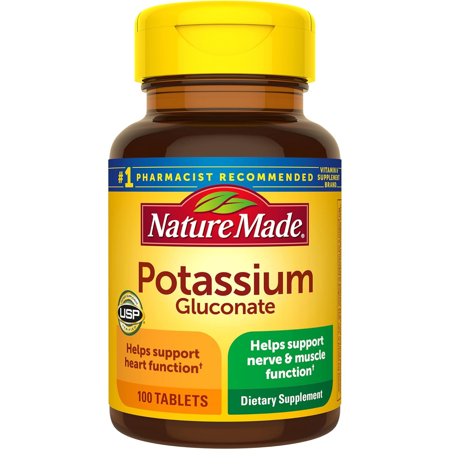 Nature Made Potassium Gluconate 550 mg, Dietary Supplement for Heart Health Support, 100 Tablets, 100 Day Supply
